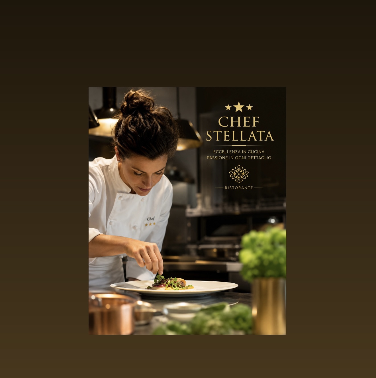Chef che impiatta in cucina gourmet — brand identity Chef Stellata realizzata da Luce Web Agency
